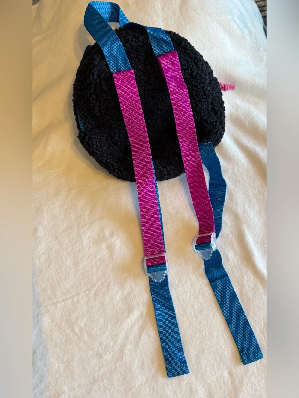 Black Sherpa Mini Backpack Pink Teal Accents Youth Small